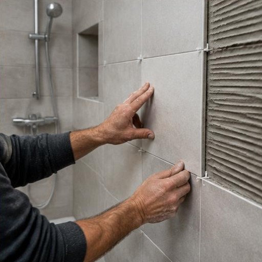 Pose de carrelage — photographie éditoriale d’exemple
